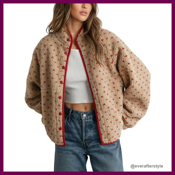 Oversized Sherpa Fleece Jacket Quilted Chic Cozy Winter Outerwear Long Sleeve